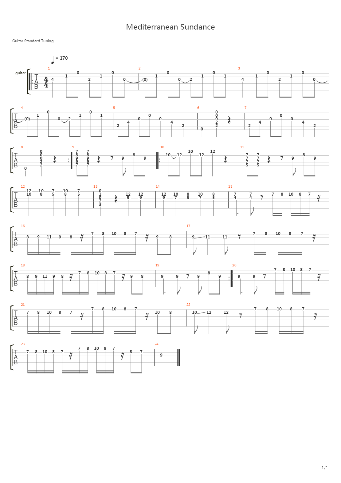 Mediteranean Sundance吉他谱