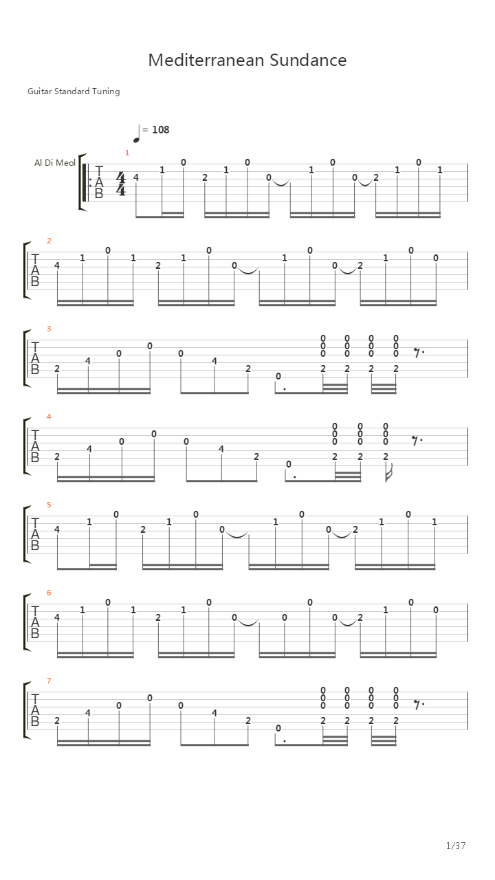 Mediterranean Sundance吉他谱