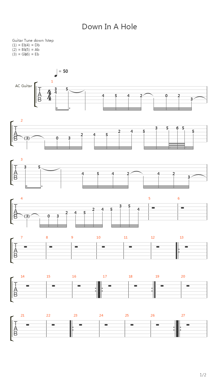 Down In A Hole吉他谱