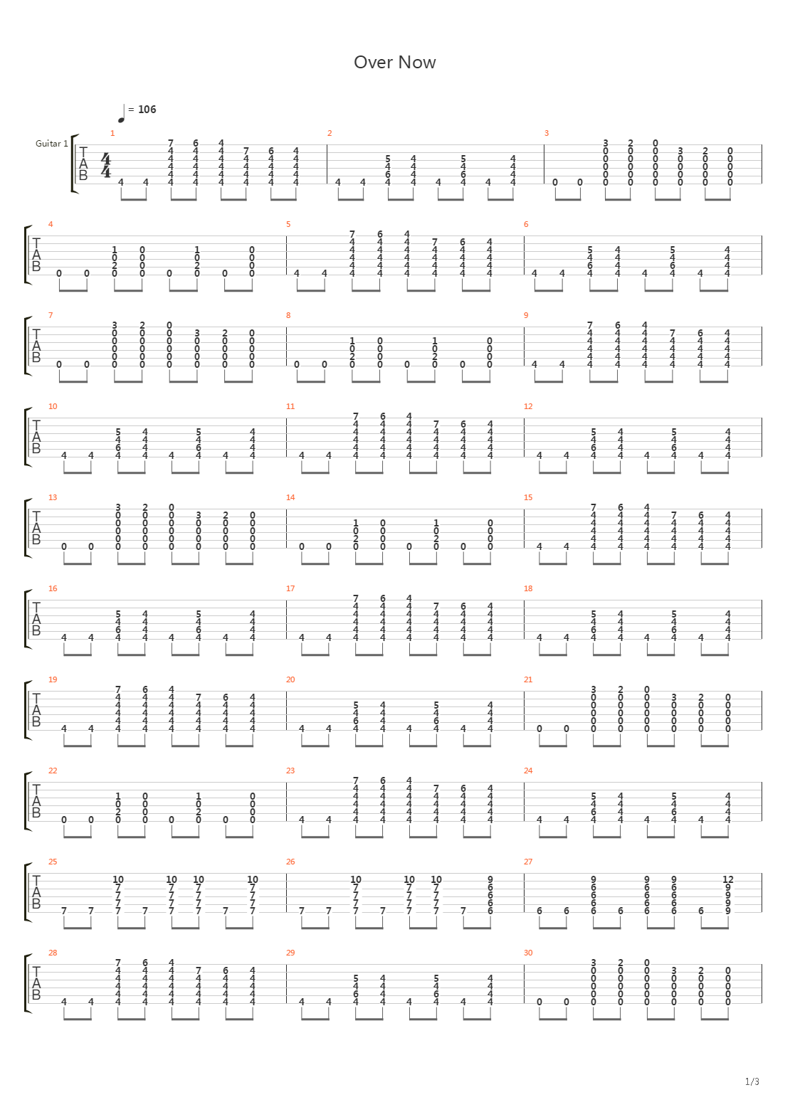 Over Now吉他谱
