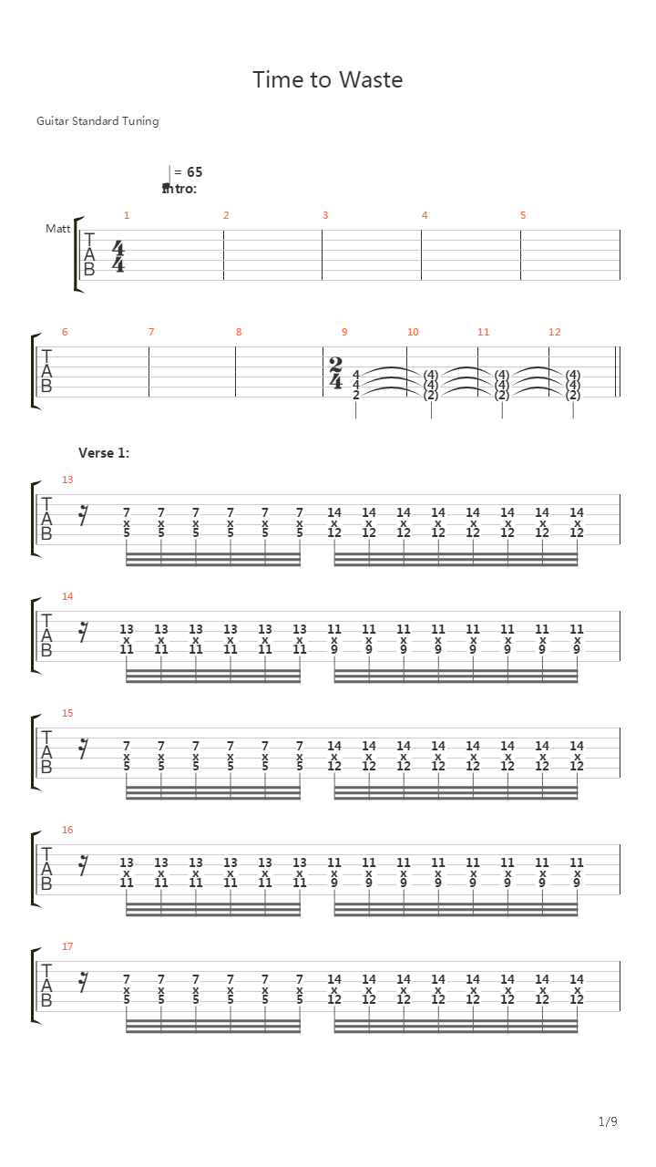 Time To Waste吉他谱