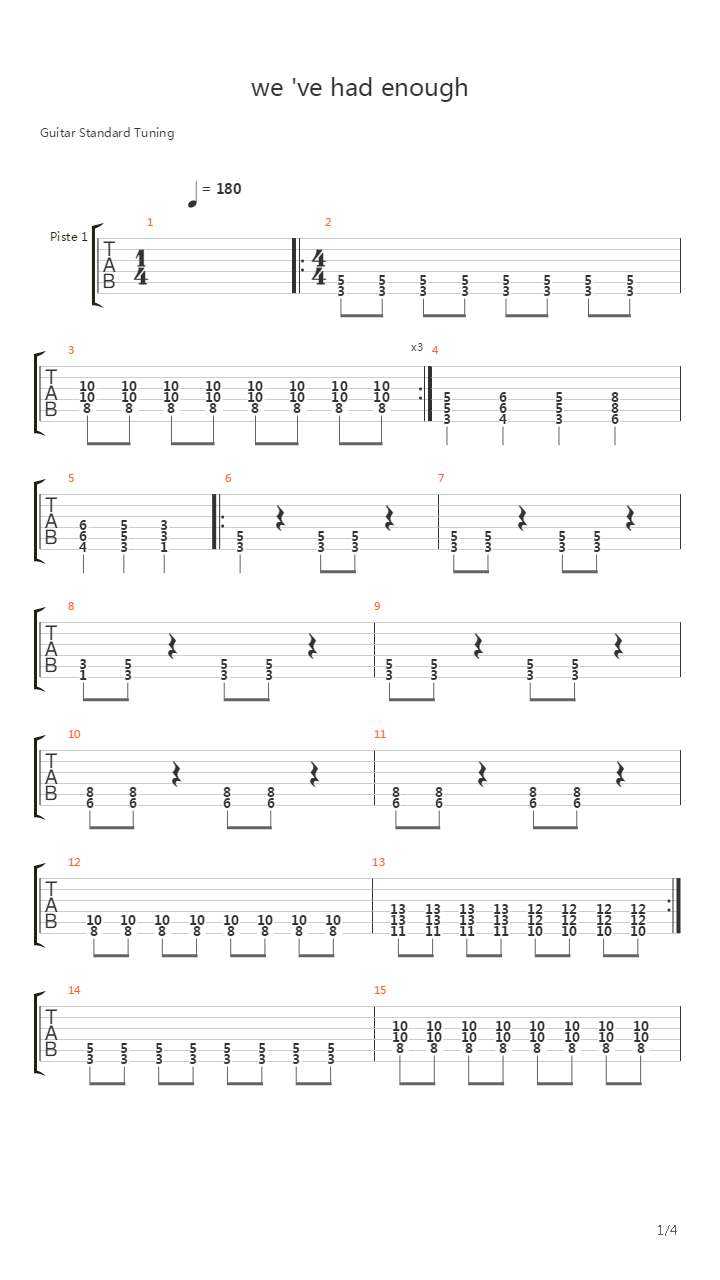 We've Had Enough吉他谱