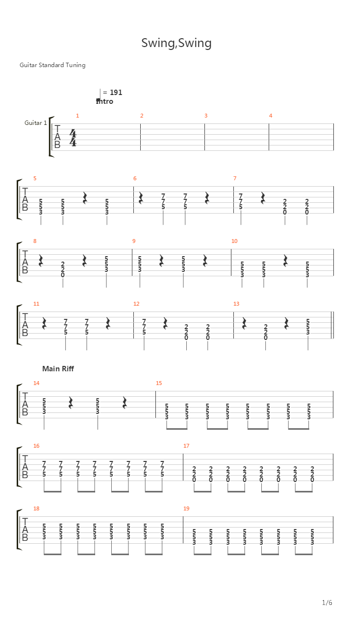 Swing, Swing吉他谱