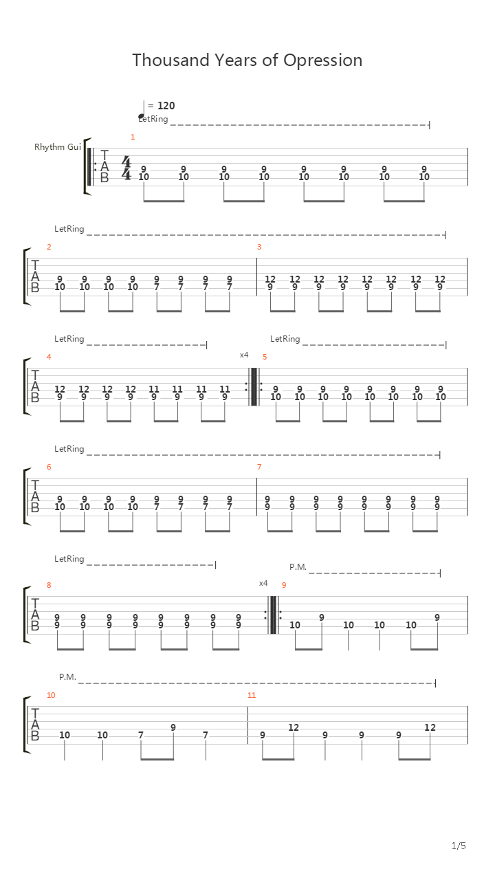 Thousand Years Of Opression吉他谱