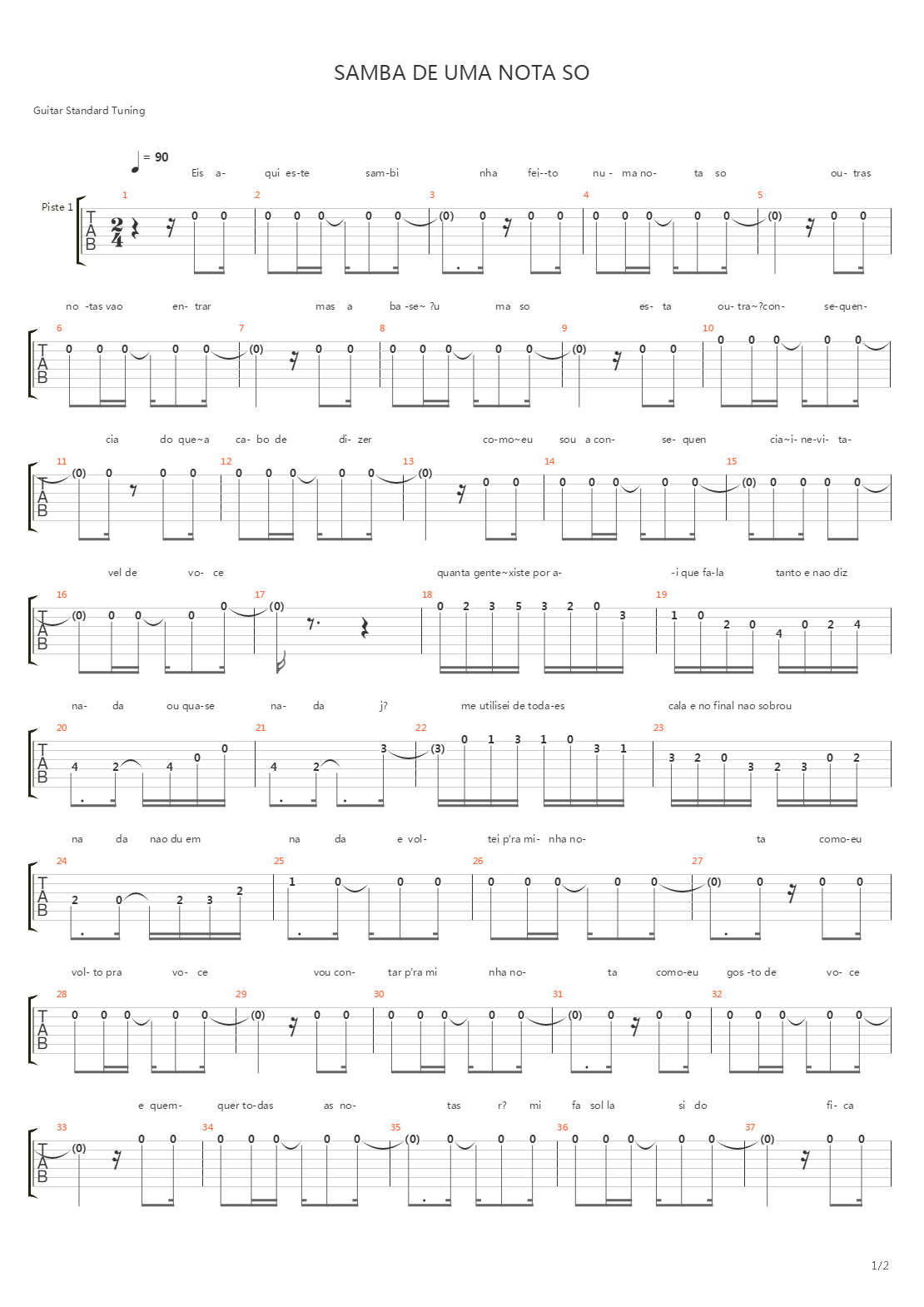 Samba de uma nota so吉他谱