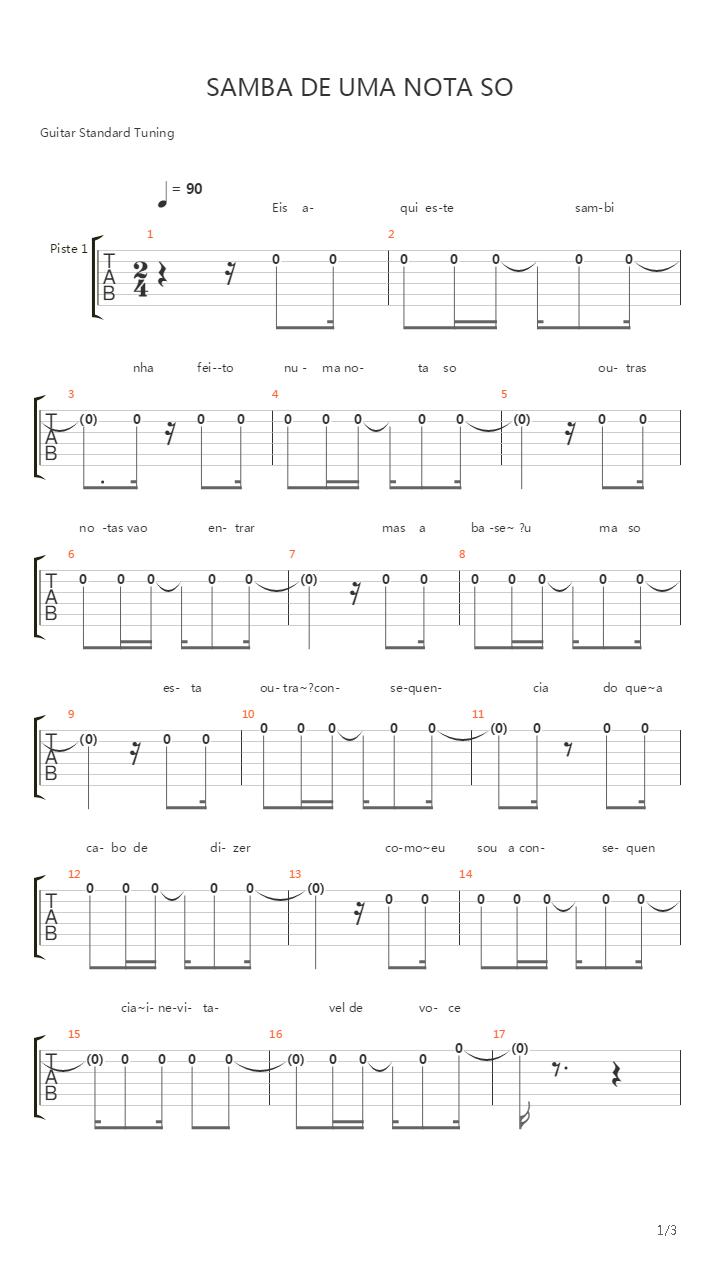 Samba de uma nota so吉他谱