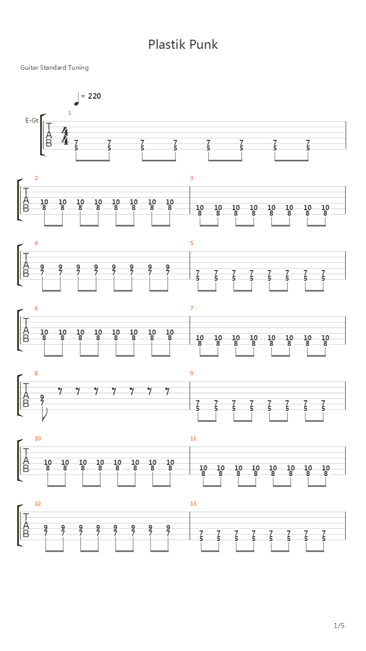 Plastik Punk吉他谱
