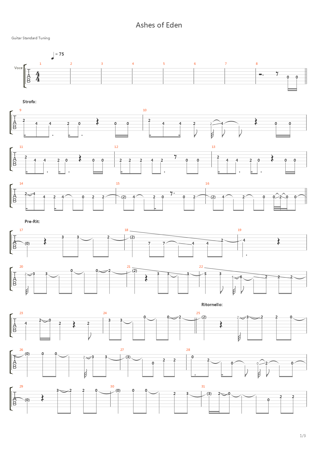 Ashes Of Eden吉他谱