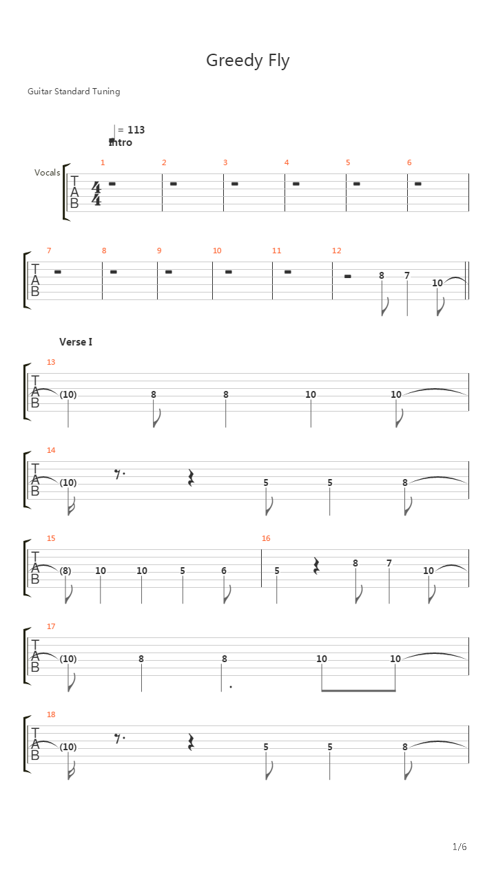 Greedy Fly吉他谱
