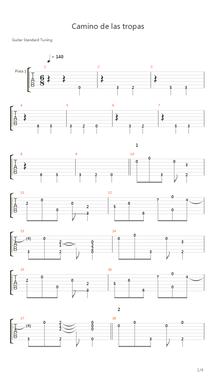 Camino De Las Tropas吉他谱