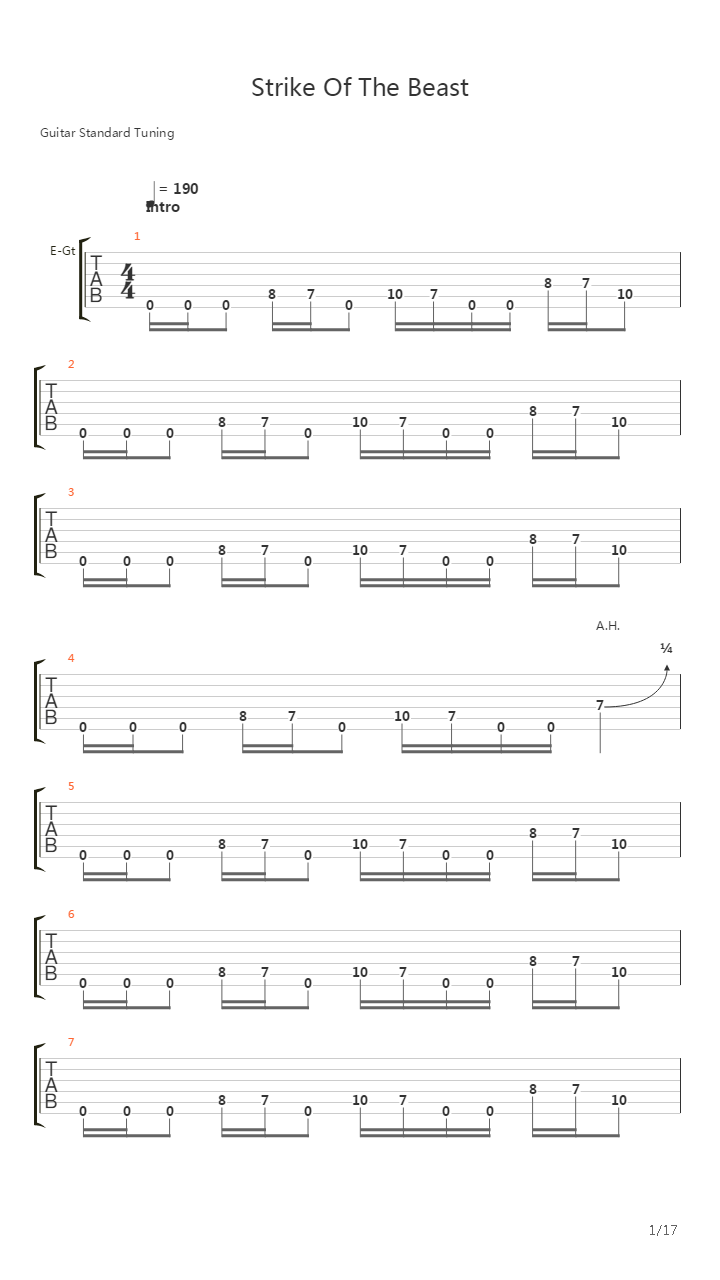 Strike Of The Beast吉他谱