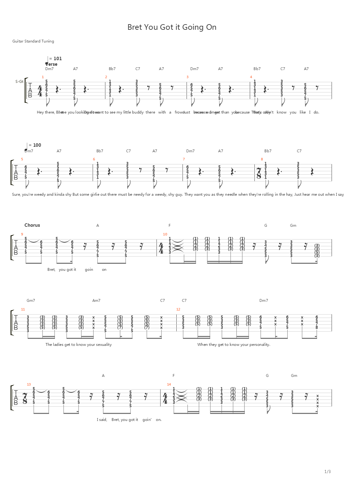 Bret You Got It Going On吉他谱