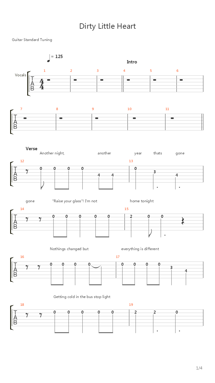 Dirty Little Heart吉他谱