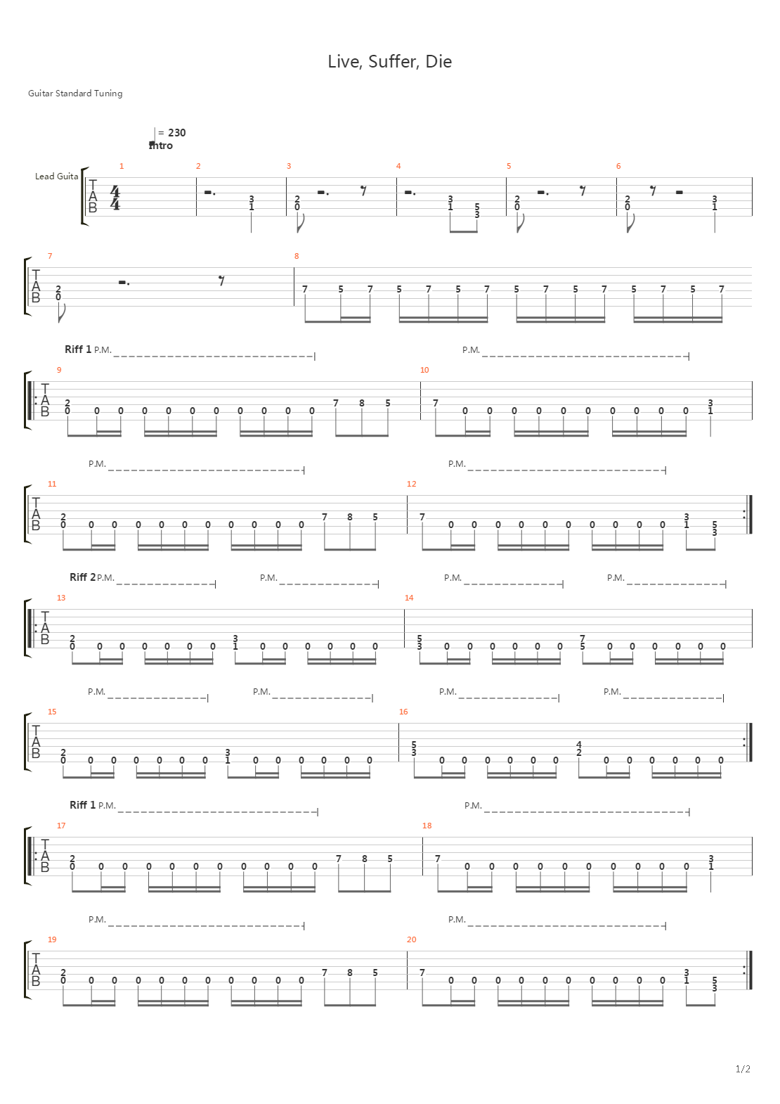 Live Suffer Die吉他谱