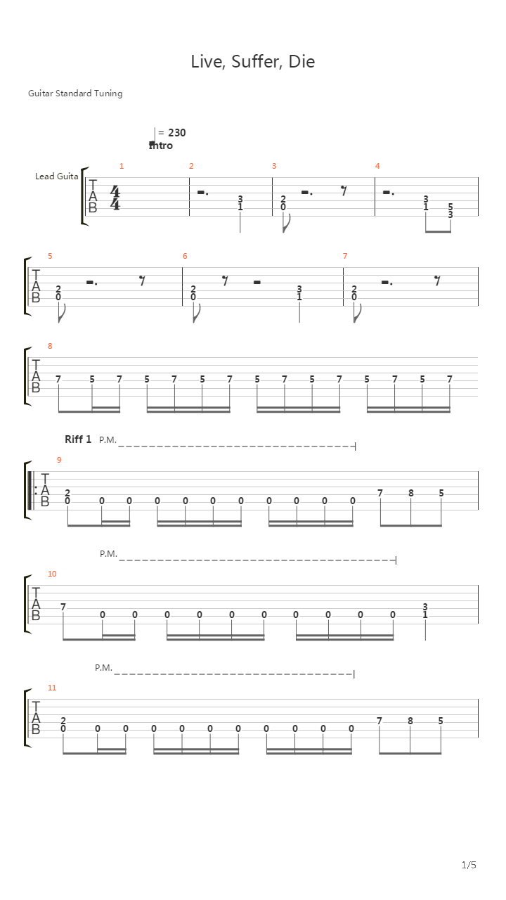 Live Suffer Die吉他谱
