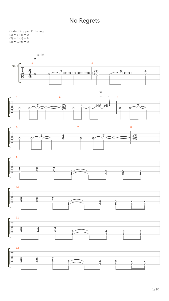 No Regrets吉他谱