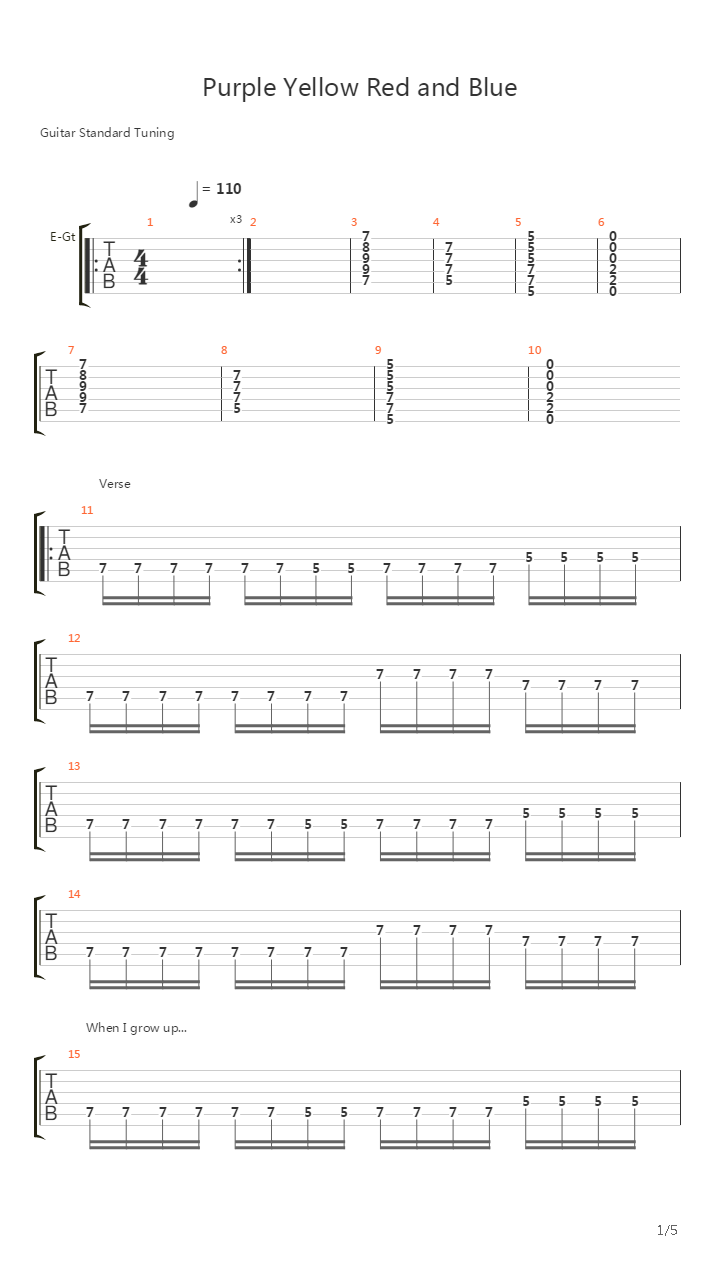 Purple Yellow Red And Blue吉他谱