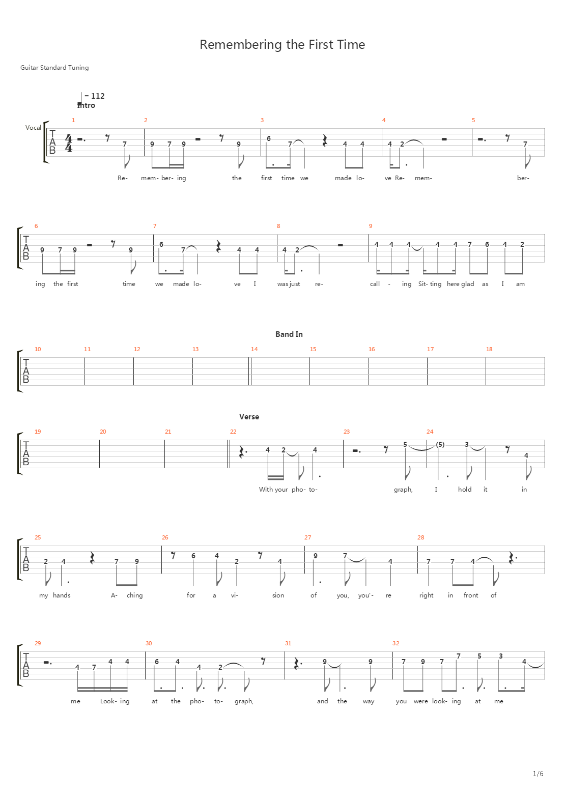 Remembering The First Time吉他谱