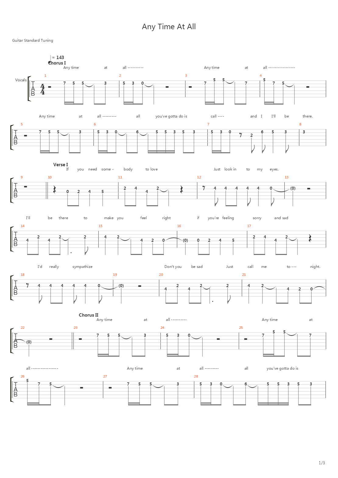 Any Time At All吉他谱