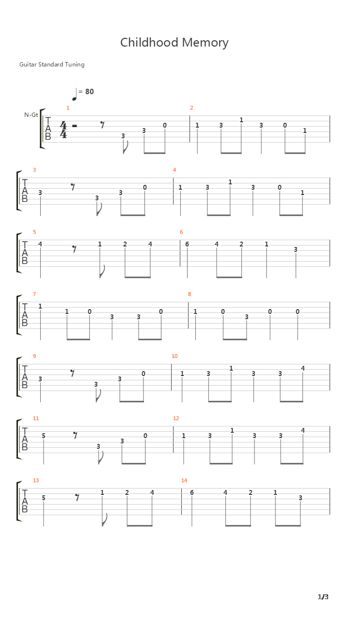 Childhood Memory吉他谱