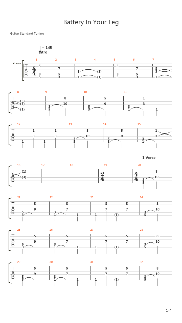 Battery In Your Leg吉他谱