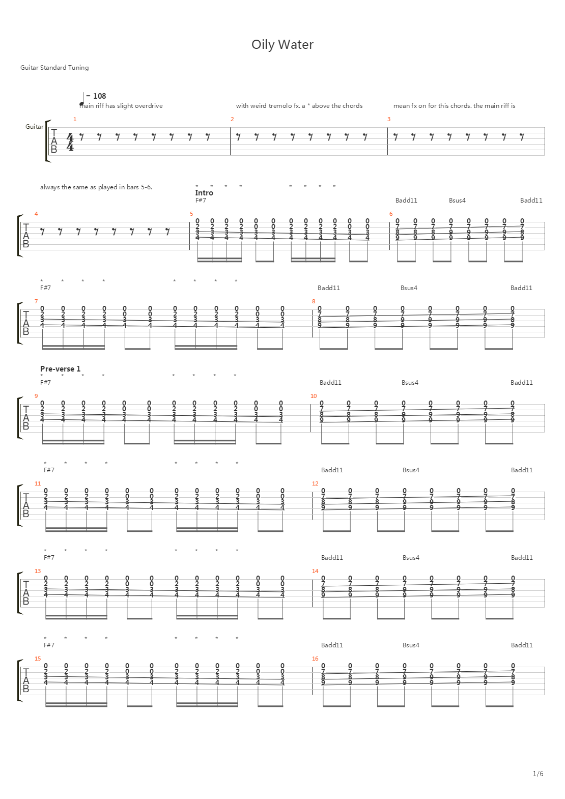 Oily Water吉他谱