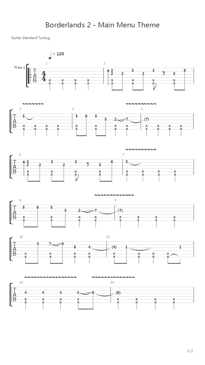 Borderlands 2(无主之地2) - Main Menu Theme吉他谱
