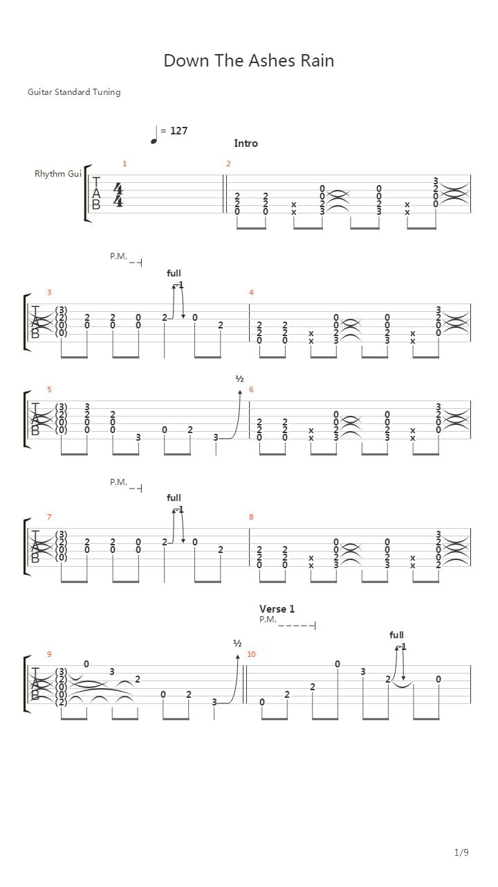Down The Ashes Rain吉他谱