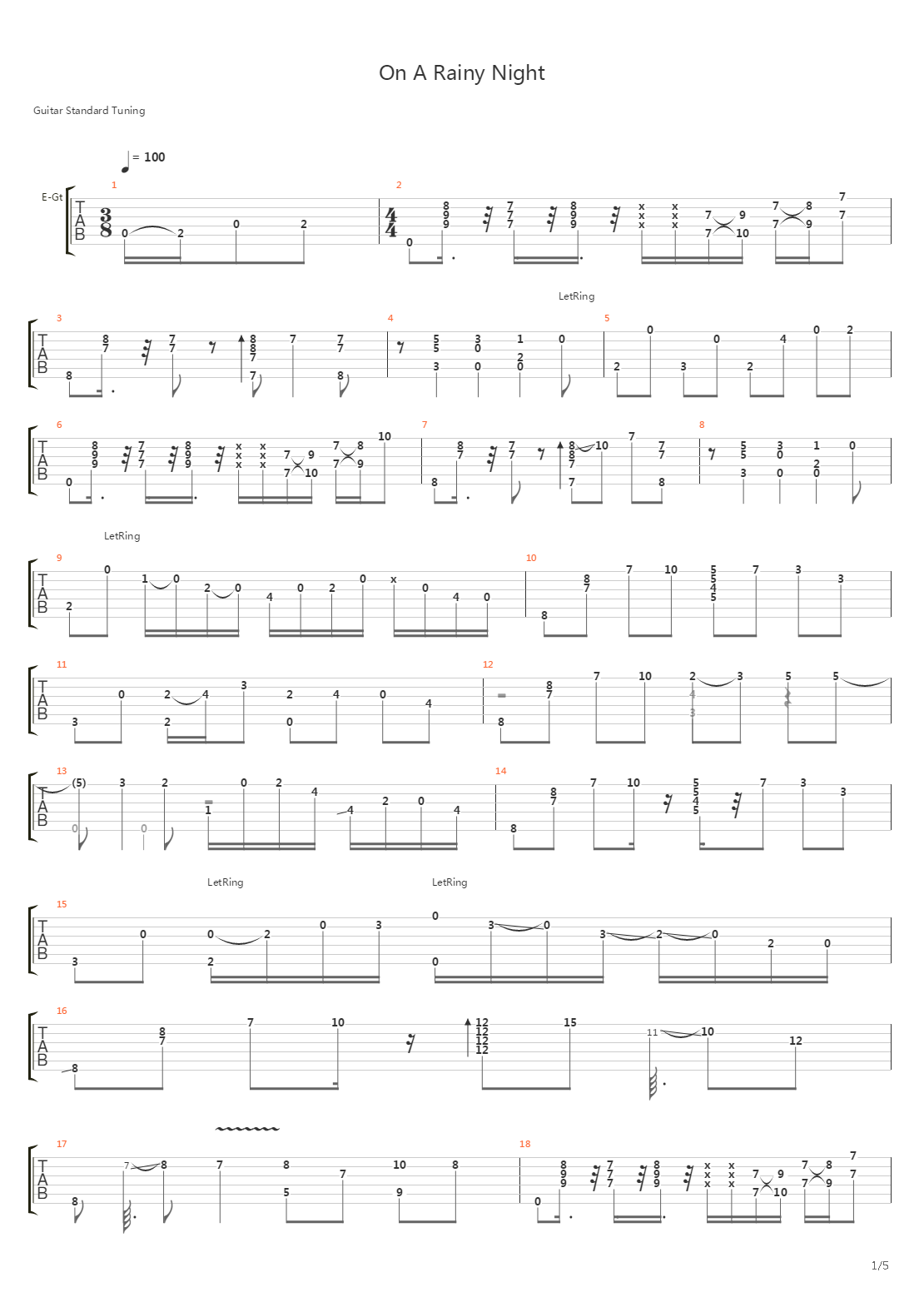 On a Rainy Night吉他谱