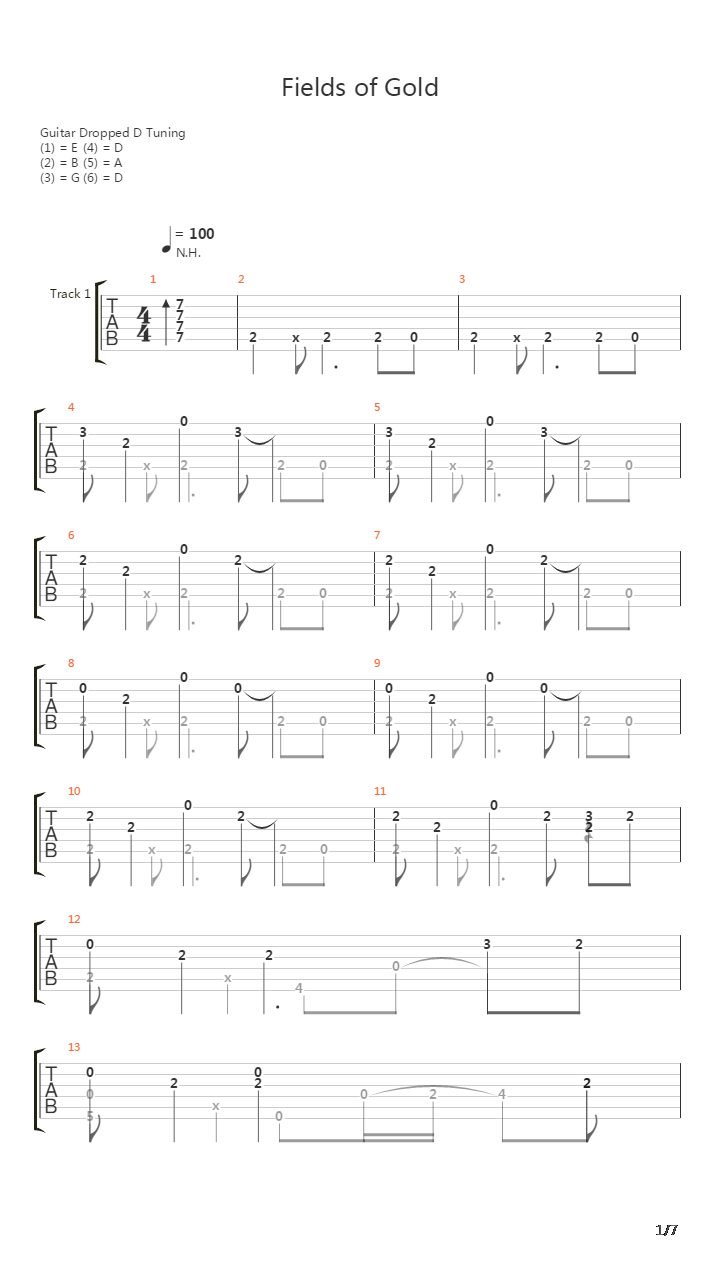 Fields of Gold (Arranged by Daria Semikina)吉他谱