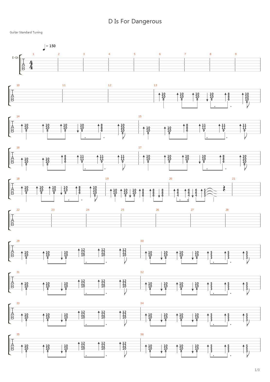 D Is For Dangerous吉他谱