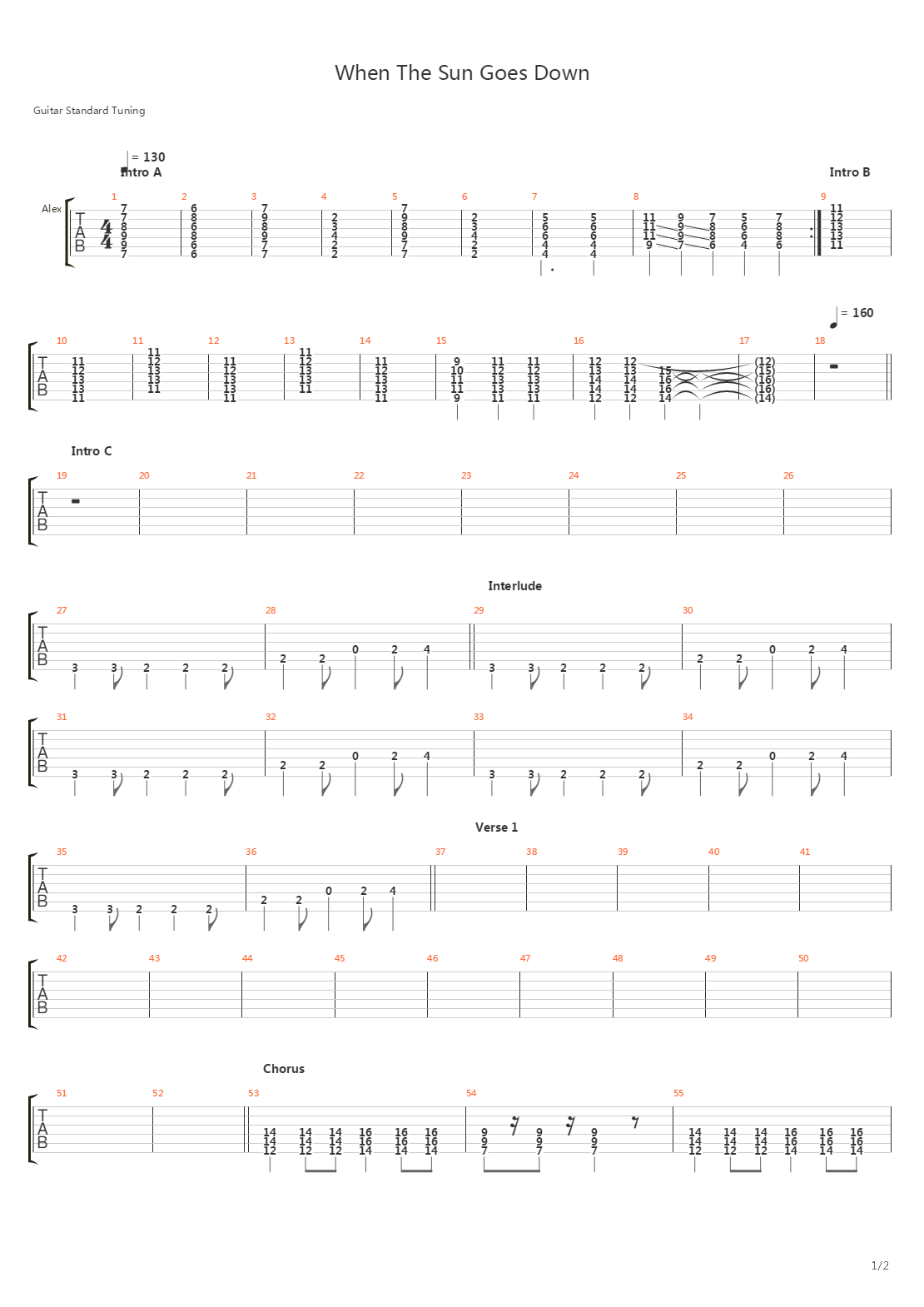 When The Sun Goes Down吉他谱