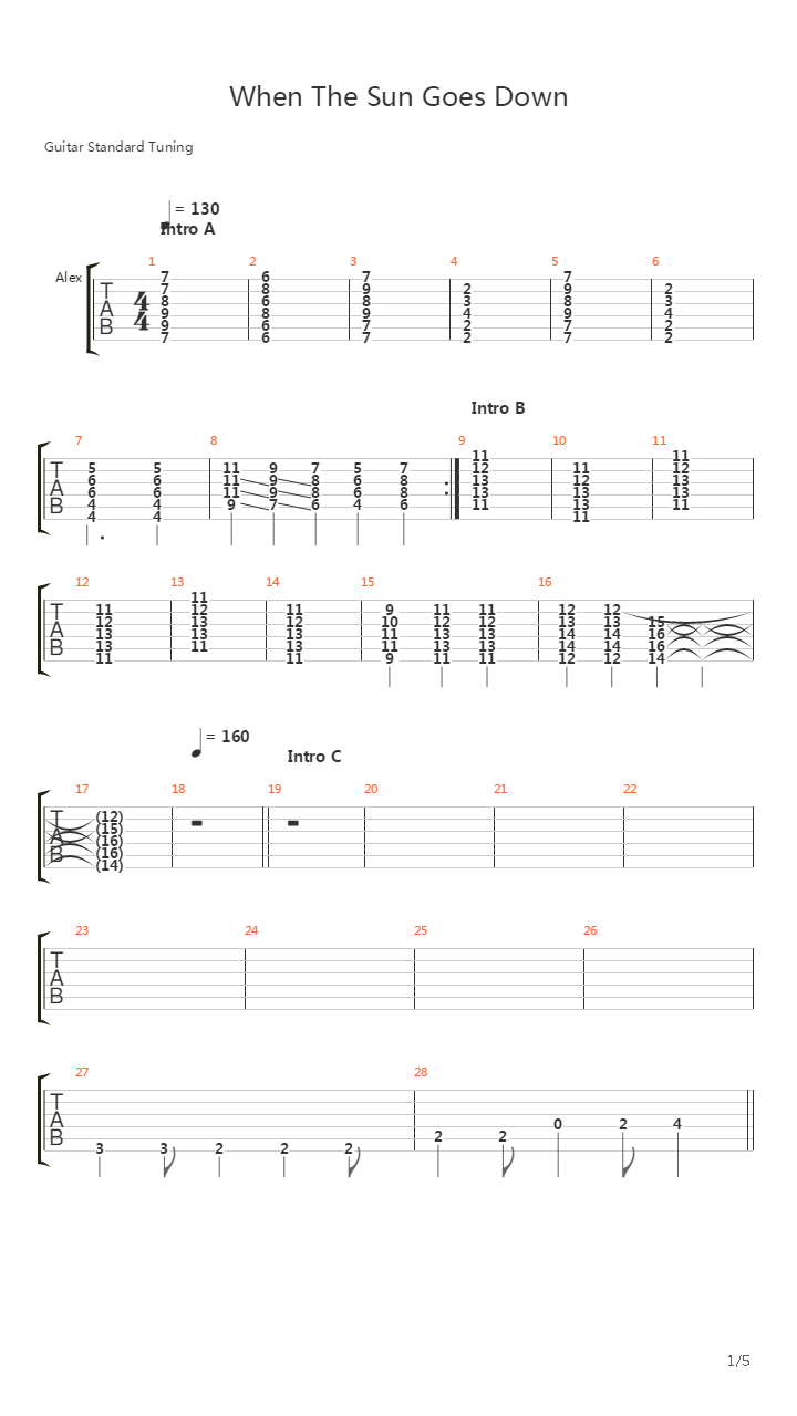 When The Sun Goes Down吉他谱