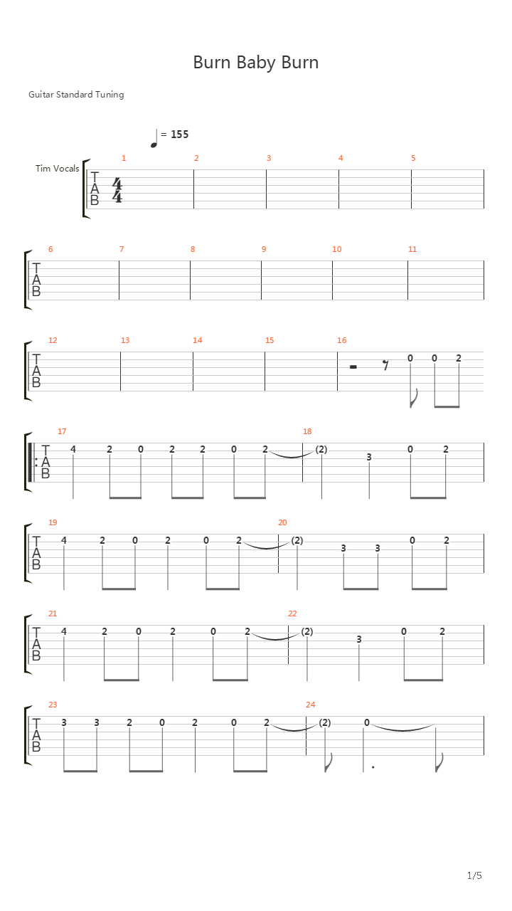 Burn Baby Burn吉他谱