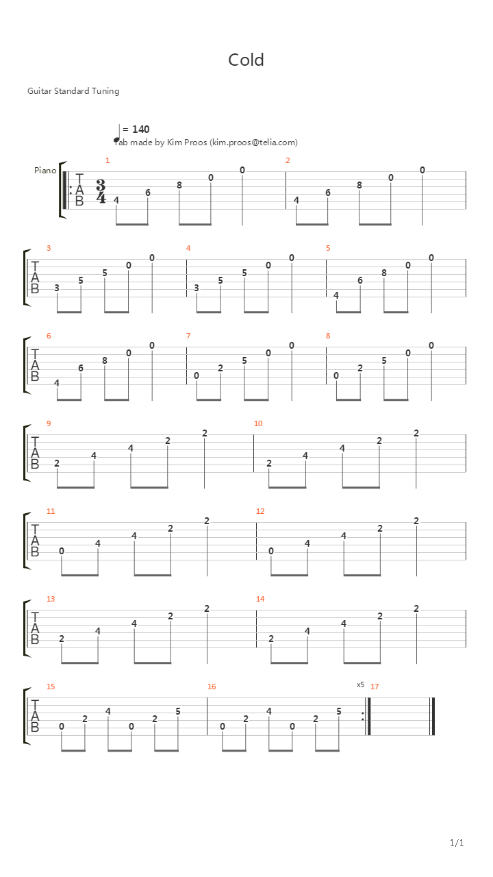 Cold吉他谱