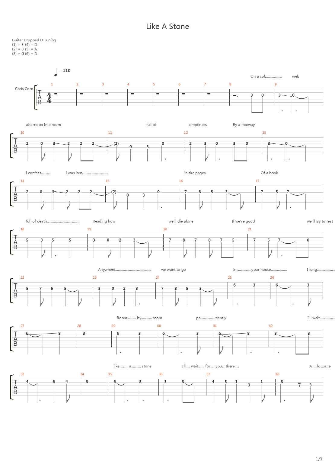 Like A Stone吉他谱