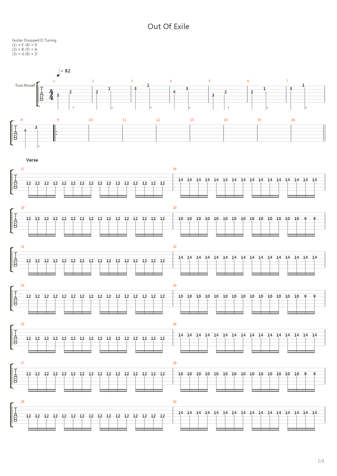 Out Of Exile吉他谱