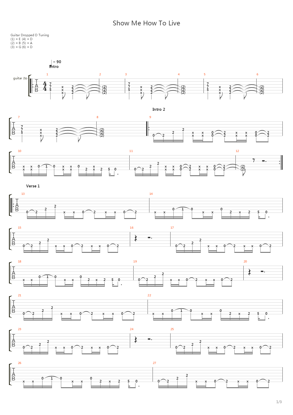 Show Me How To Live吉他谱