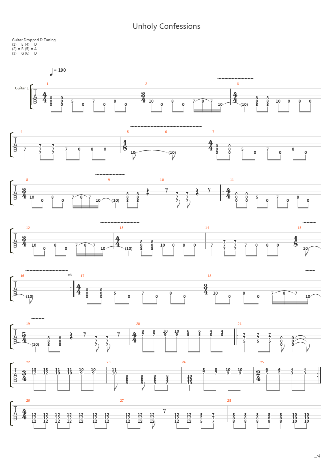 Unholy Confessions吉他谱