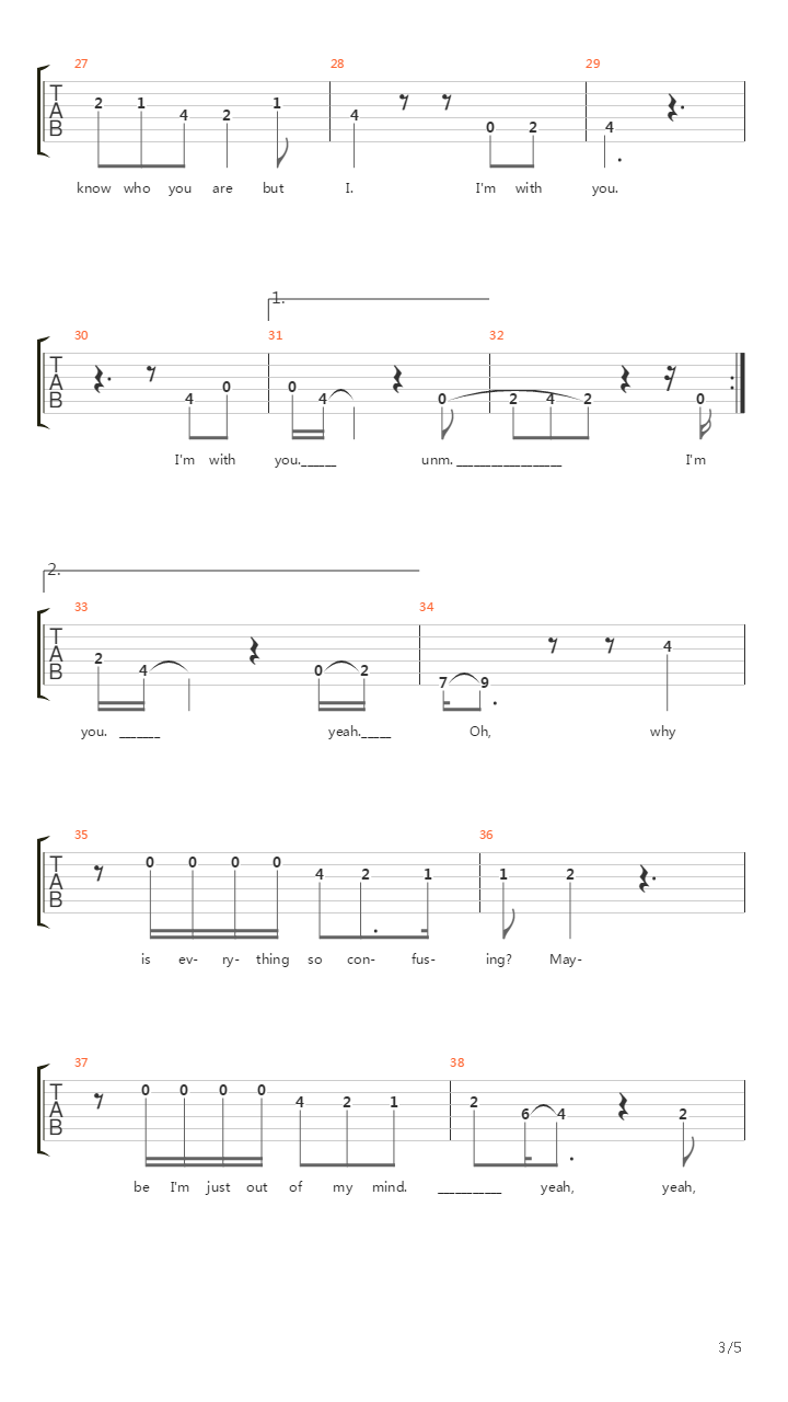 I'm With You (Piano)吉他谱