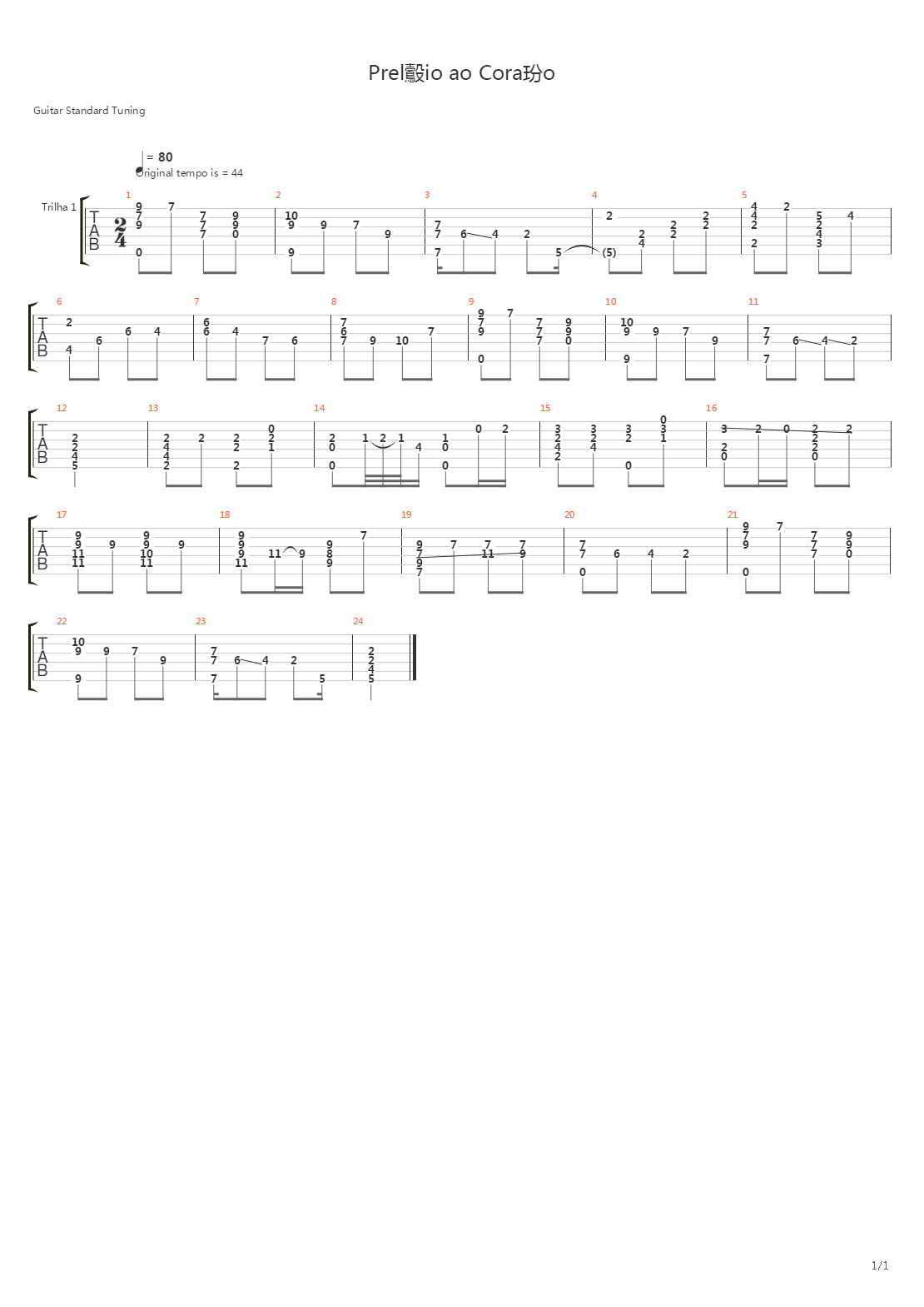 Preludio ao Coracao吉他谱