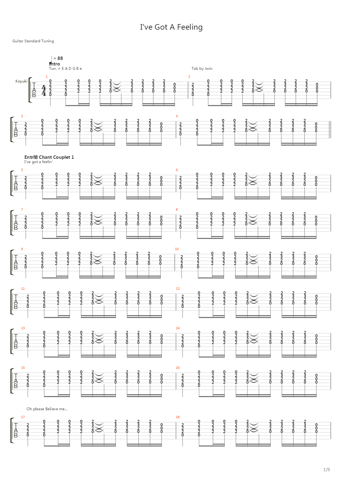 I've Got A Feeling吉他谱