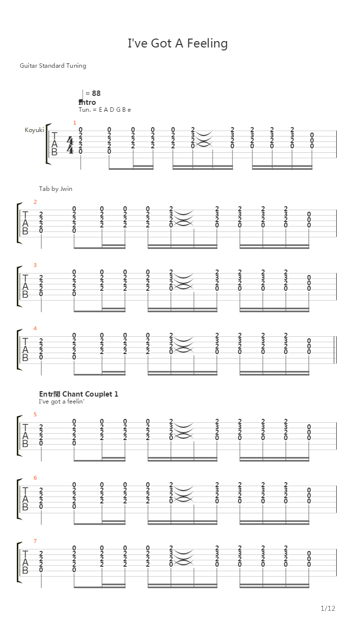 I've Got A Feeling吉他谱