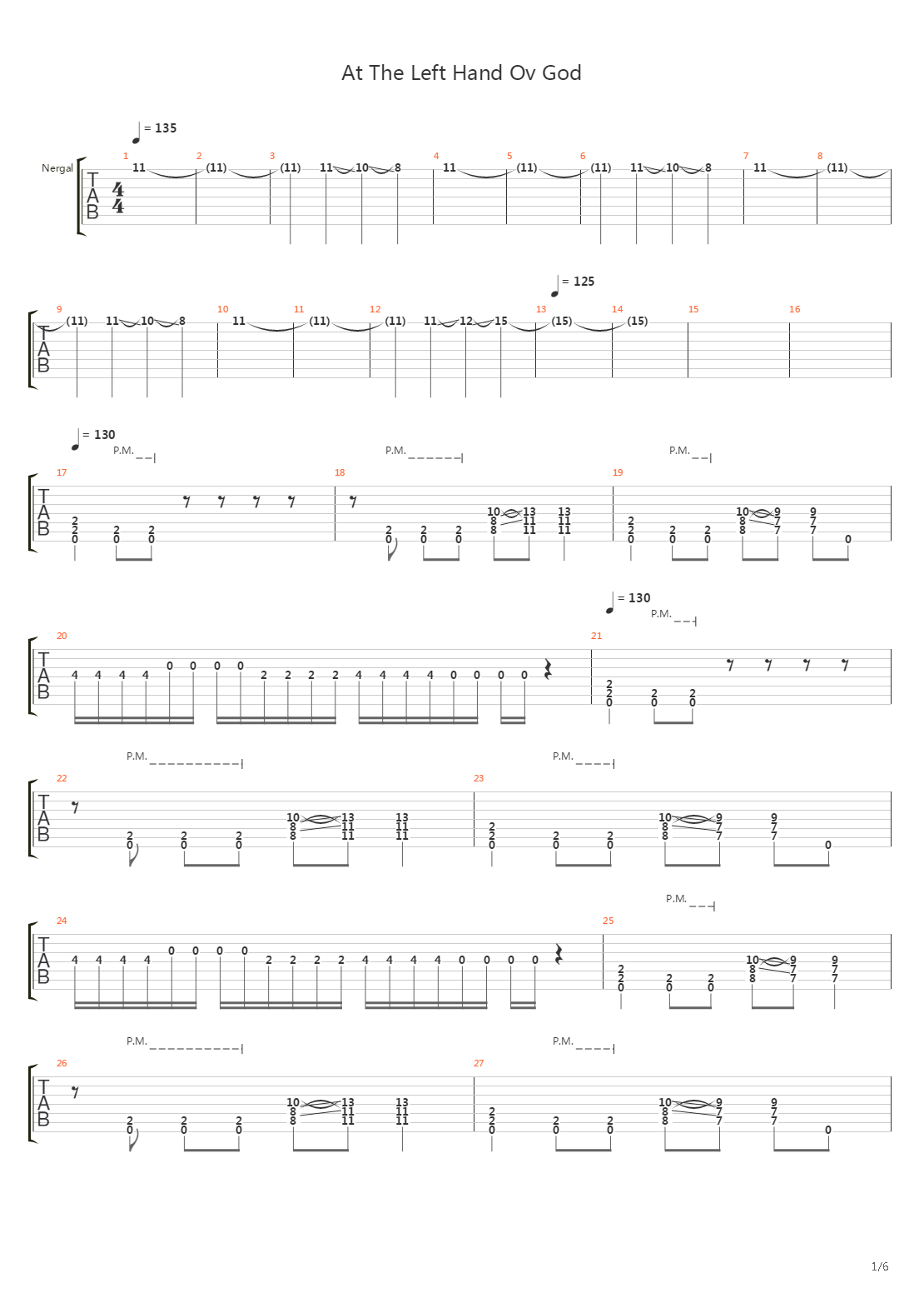 At The Left Hand Ov God吉他谱