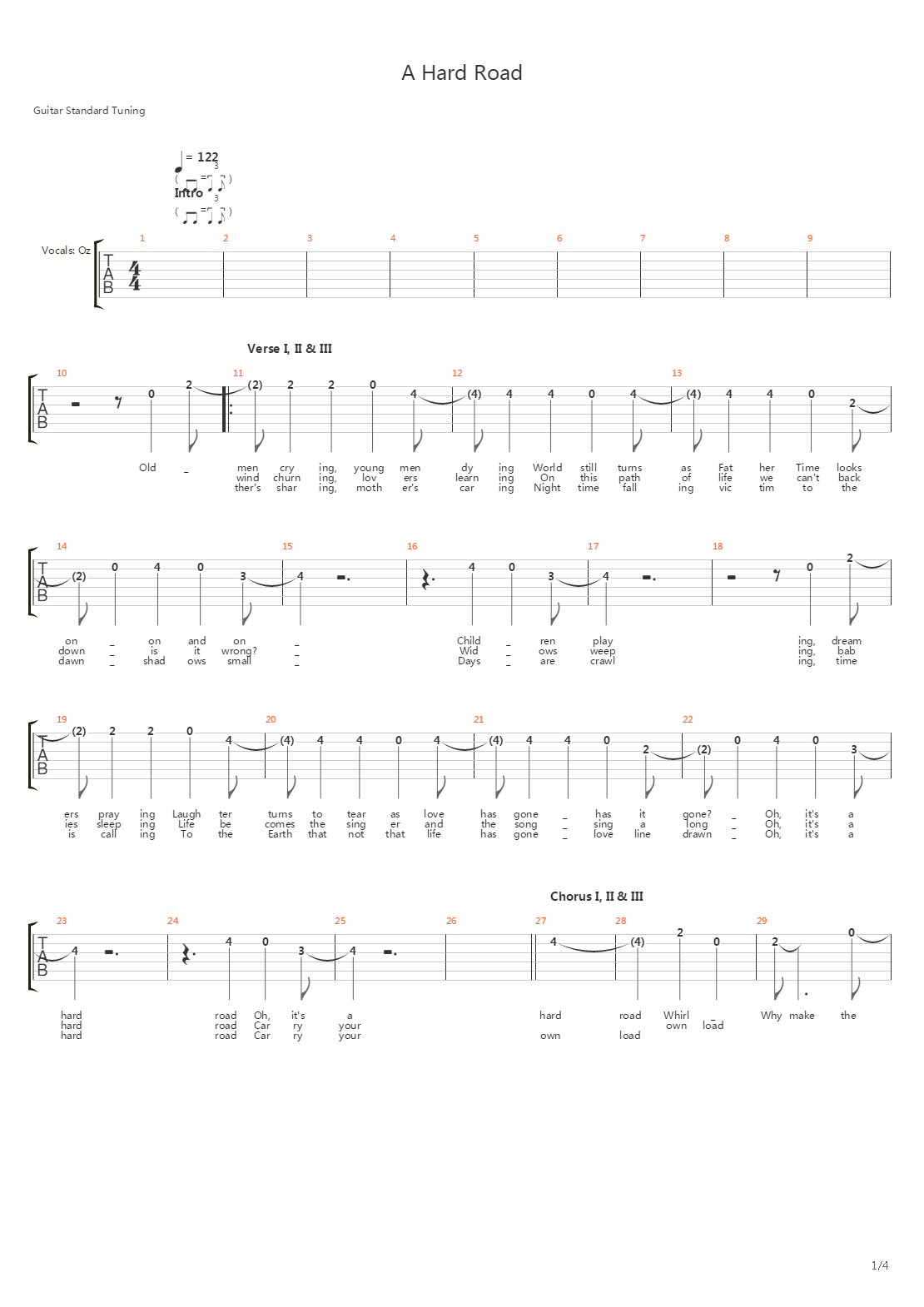 A Hard Road吉他谱