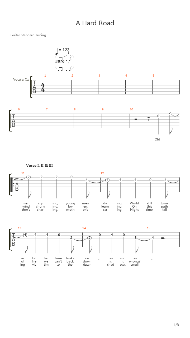A Hard Road吉他谱