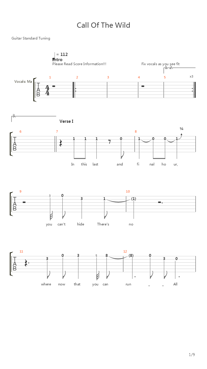 Call Of The Wild吉他谱