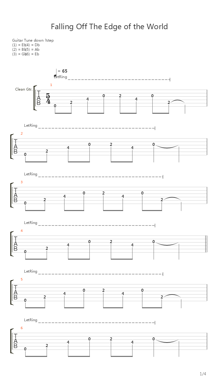 Falling Off The Edge Of The World吉他谱