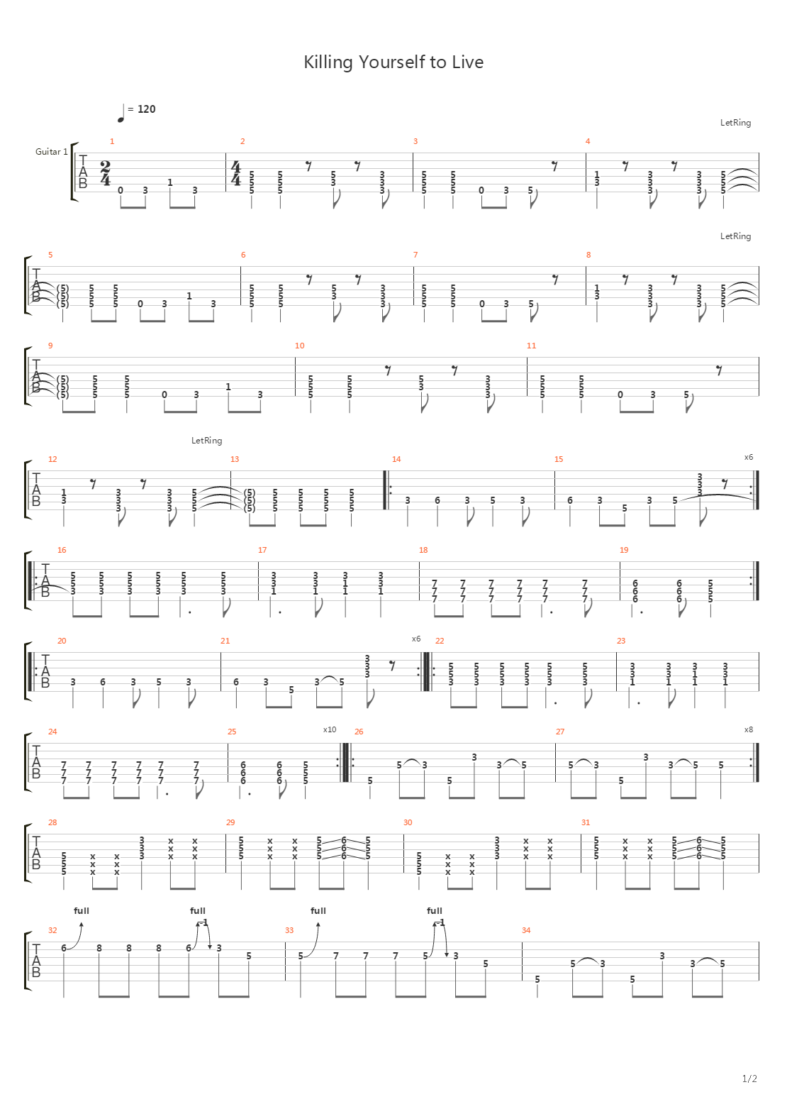 Killing Yourself to Live吉他谱