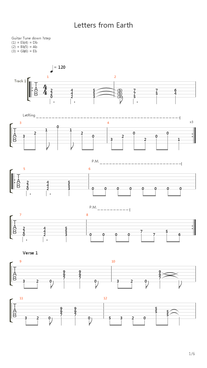Letters From Earth吉他谱